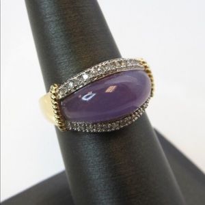 14K Gold Lavender Jade and Diamond Ring Size 6